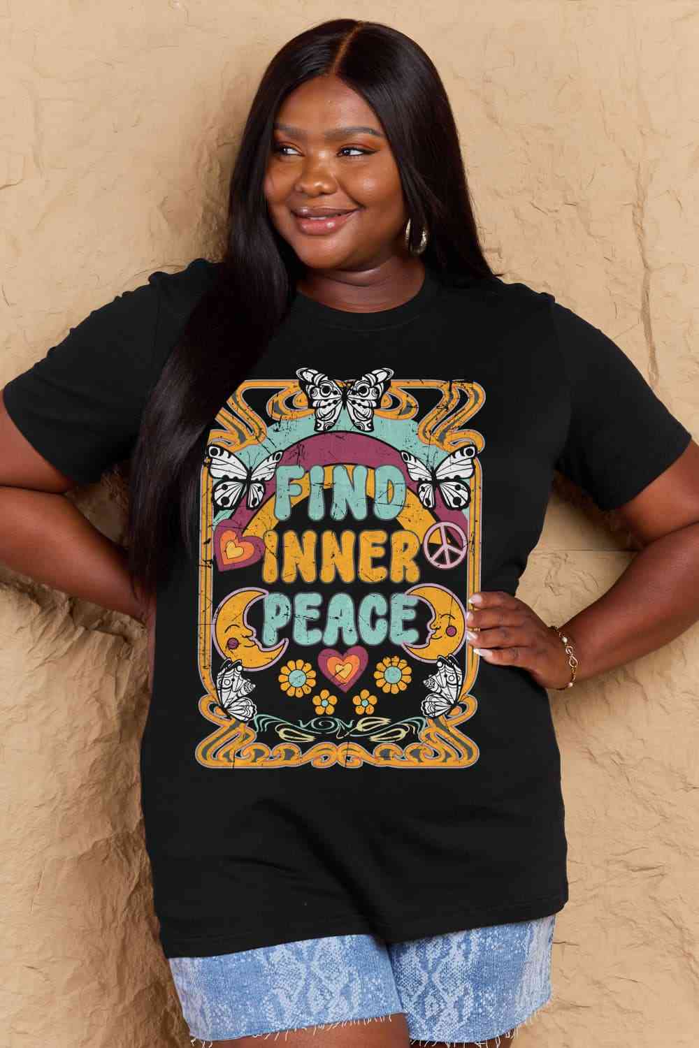 Simply Love Full Size FIND INNER PEACE Graphic Cotton T-Shirt - AllIn Computer