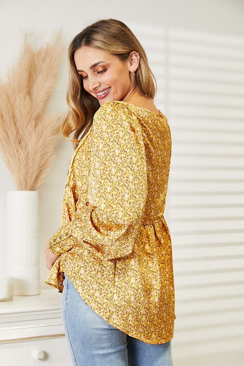 HEYSON Full Size V-Neck Floral Satin Top - AllIn Computer