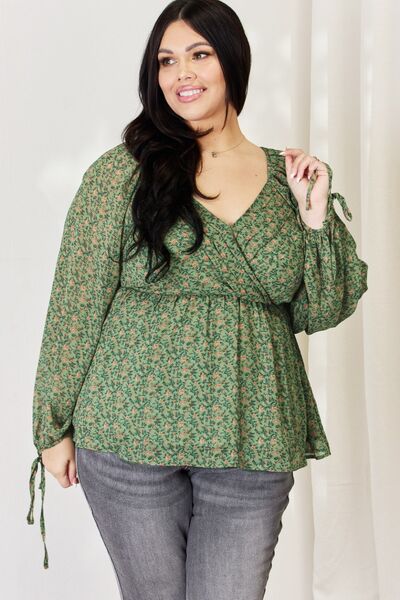 HEYSON Full Size Floral Surplice Peplum Blouse - AllIn Computer