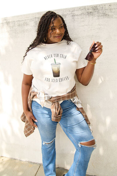 Simply Love Full Size NEVER TOO COLD FOR ICED COFFEE Short Sleeve T-Shirt - AllIn Computer