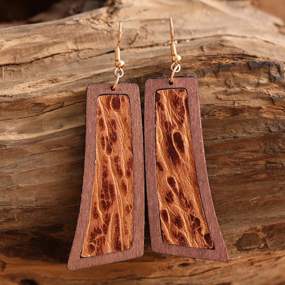 Geometrical Shape Wooden Dangle Earrings - AllIn Computer