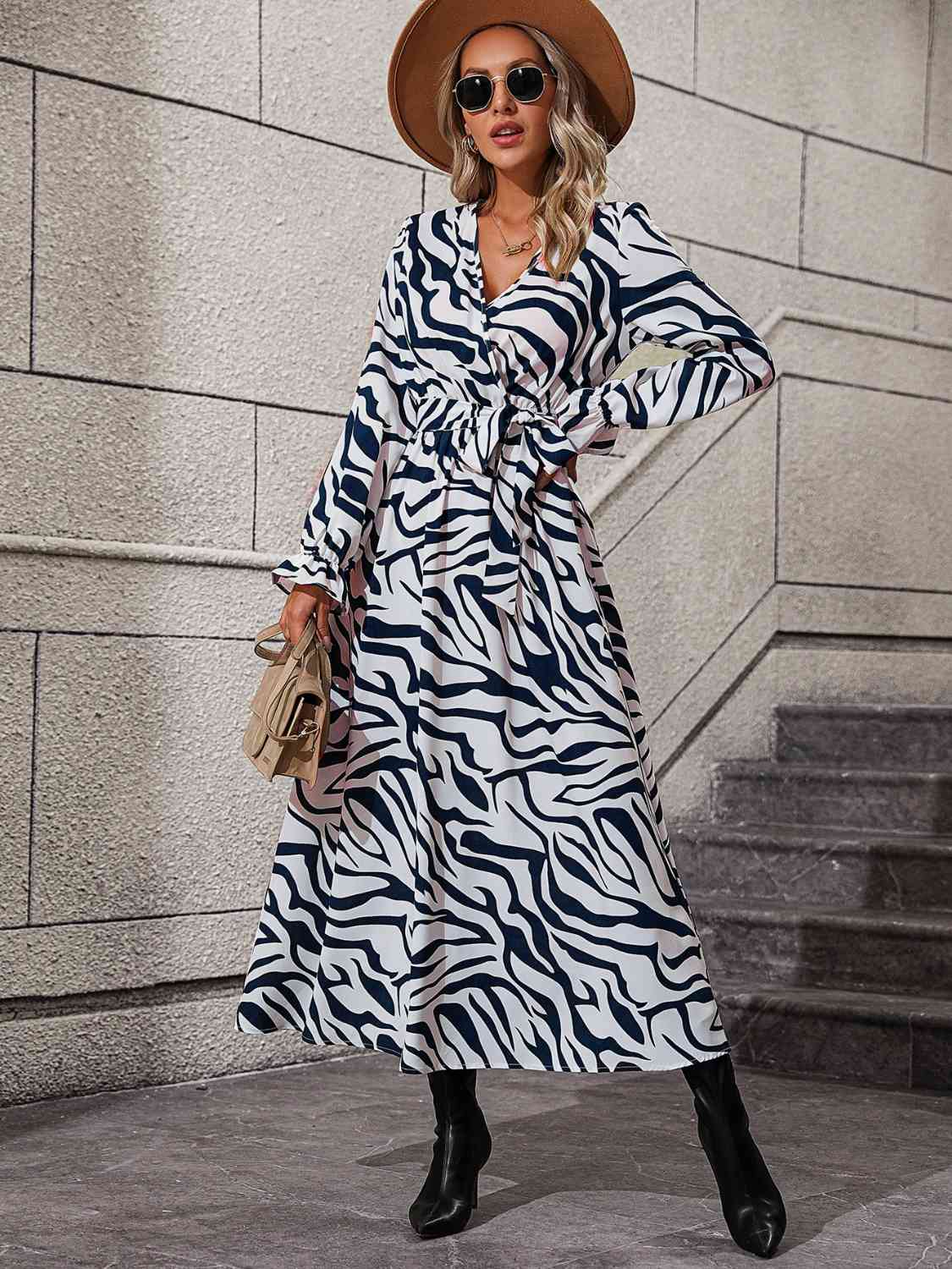 Flounce Sleeve Tie Waist Dress - AllIn Computer