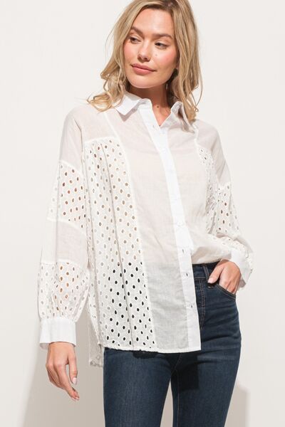 And The Why Eyelet Long Sleeve Button-Down Shirt - AllIn Computer