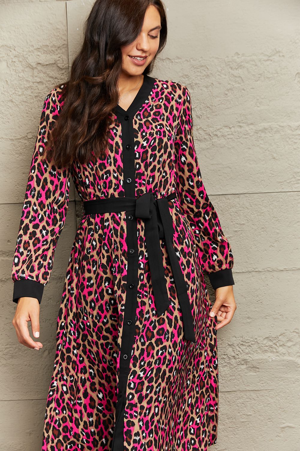 V-Neck Tie Waist Printed Midi Dress - AllIn Computer