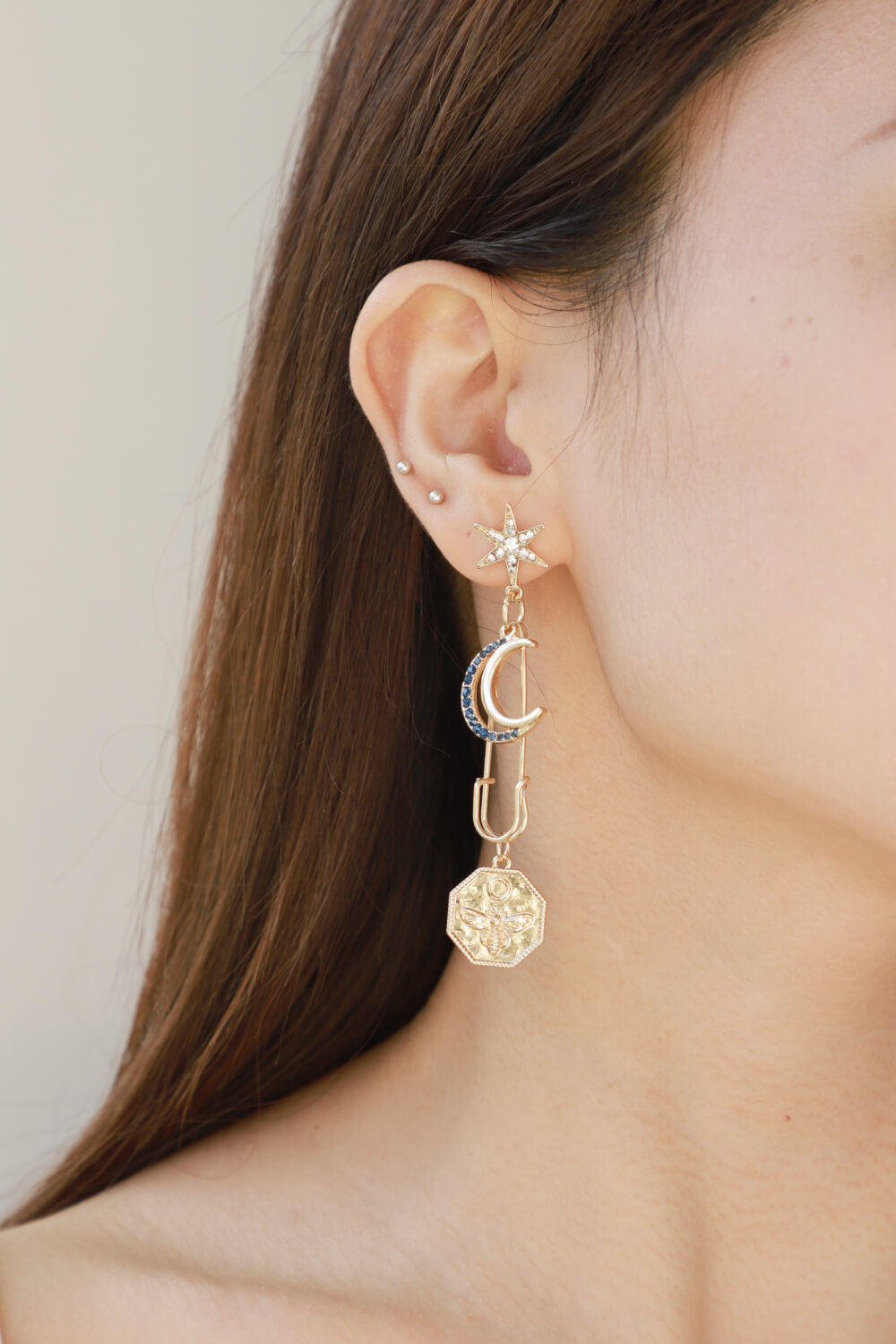 5-Pairs Wholesale Inlaid Rhinestone Moon and Star Drop Earrings - AllIn Computer
