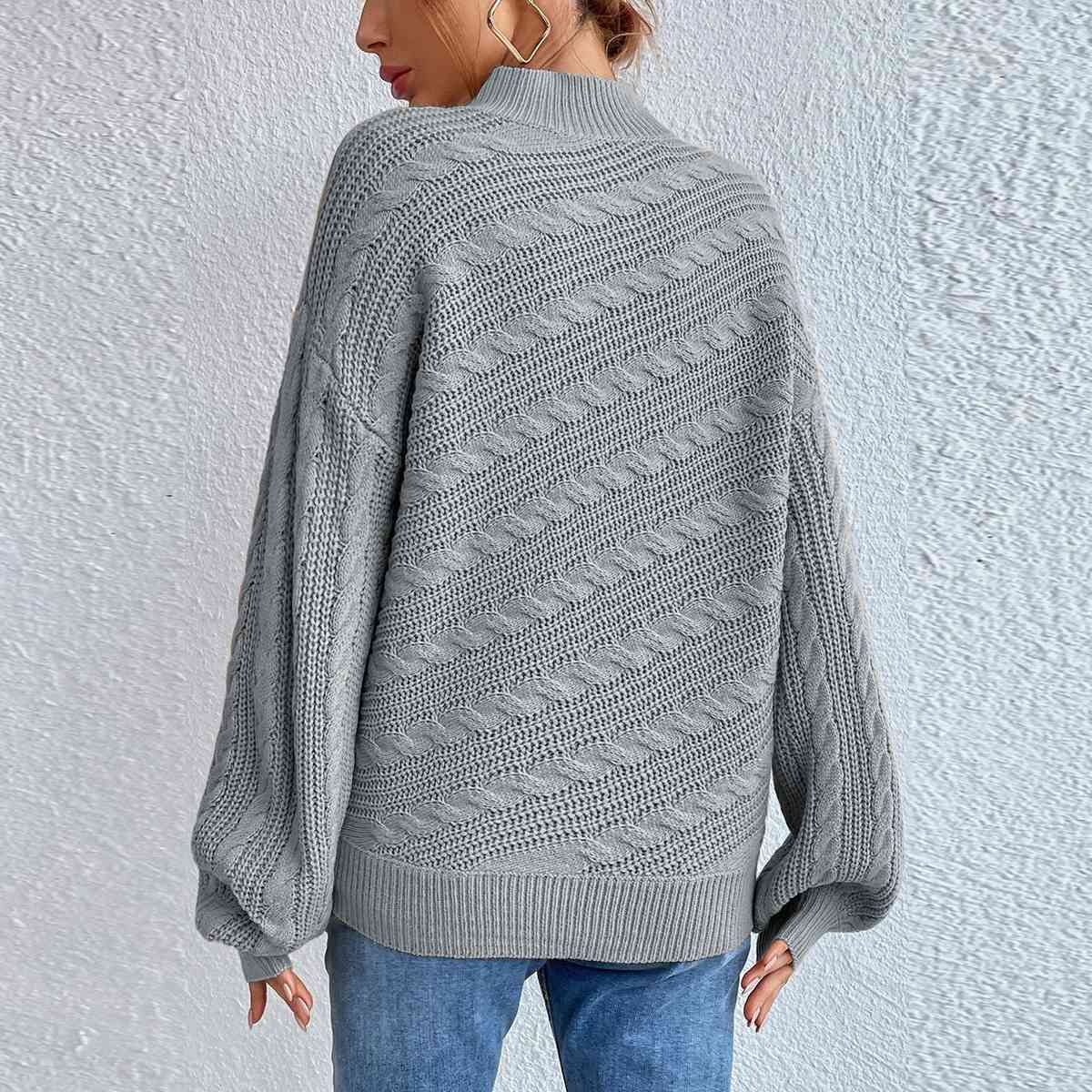 Cable-Knit Mock Neck  Long Sleeve Sweater - AllIn Computer
