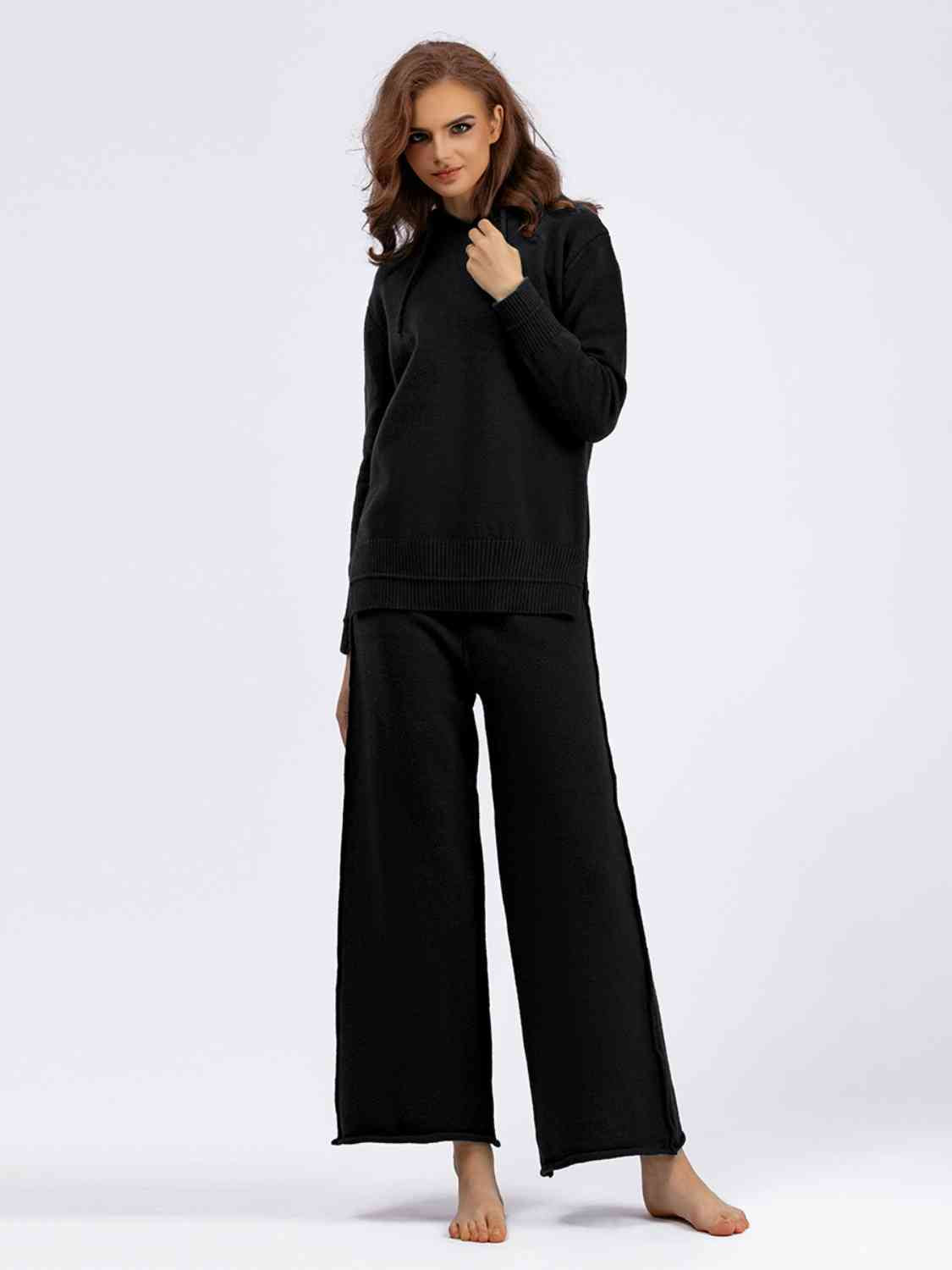Long Sleeve Hooded Sweater and Knit Pants Set - AllIn Computer
