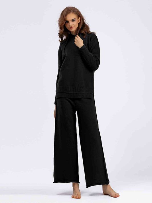 Long Sleeve Hooded Sweater and Knit Pants Set - AllIn Computer