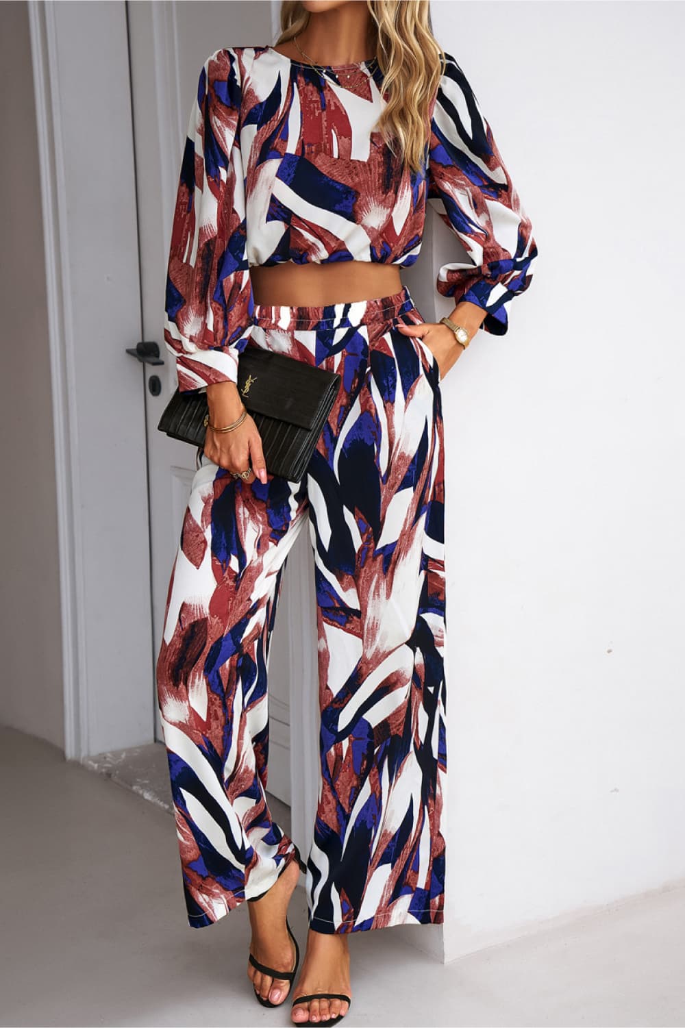 Printed Cropped Top and Pants Set - AllIn Computer
