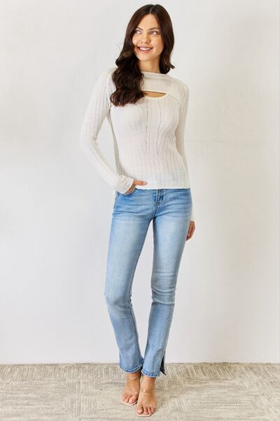 J.NNA Fitted Long Sleeve Cutout Top - AllIn Computer