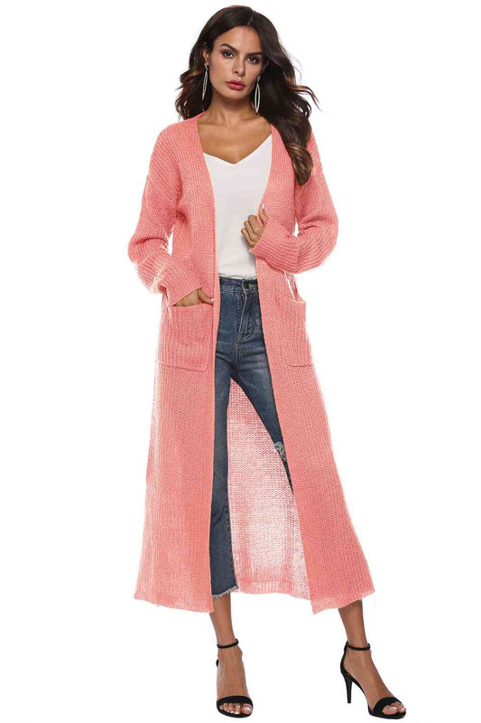Long Sleeve Open Front Buttoned Cardigan - AllIn Computer
