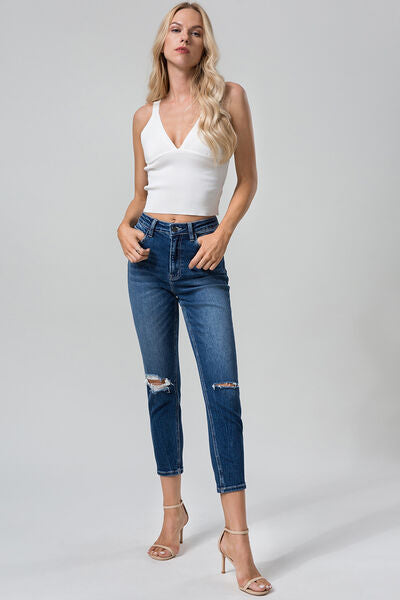 BAYEAS Full Size High Waist Distressed Washed Cropped Mom Jeans - AllIn Computer