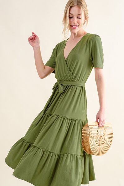 And The Why Soft Short Sleeve Tiered Midi Dress - AllIn Computer