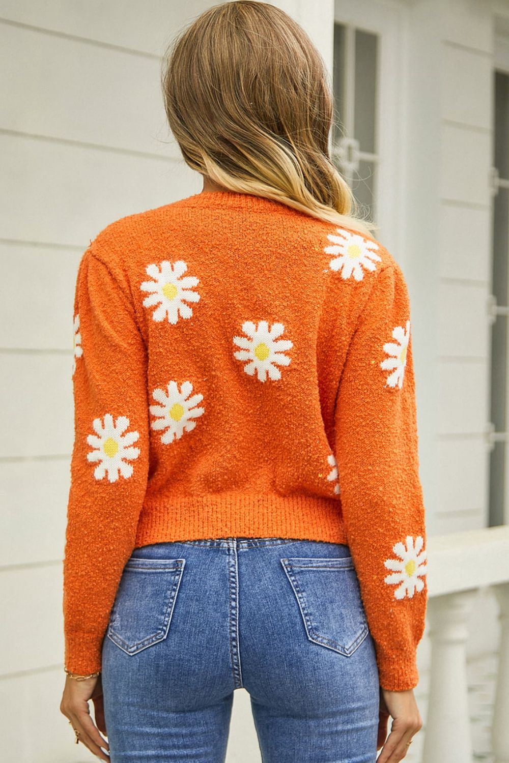 Flower Pattern Round Neck Short Sleeve Pullover Sweater - AllIn Computer