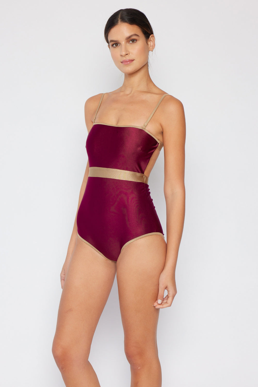 Marina West Swim Wave Break Contrast Trim One-Piece in Wine - AllIn Computer