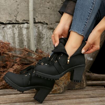 PU Leather Round Toe Block Heel Boots - AllIn Computer