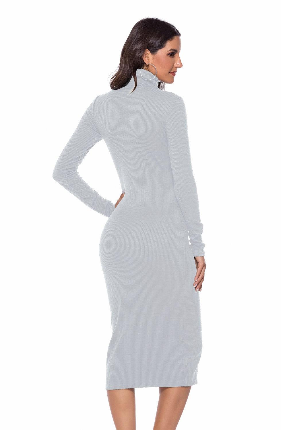 Ribbed Turtleneck Long Sleeve Dress - AllIn Computer