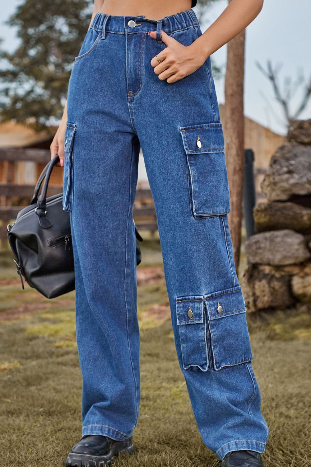 Loose Fit Long Jeans with Pockets - AllIn Computer