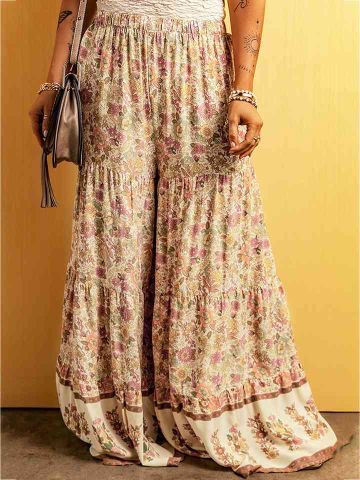 Floral Tiered Wide Leg Pants - AllIn Computer