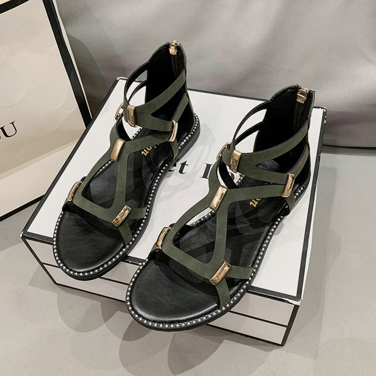 Open Toe Back Zipper Flat Sandals - AllIn Computer