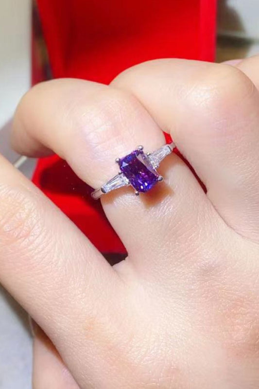 1 Carat Moissanite Platinum-Plated Rectangle Ring in Purple - AllIn Computer