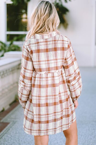 Plaid Long Sleeve Babydoll Mini Dress - AllIn Computer