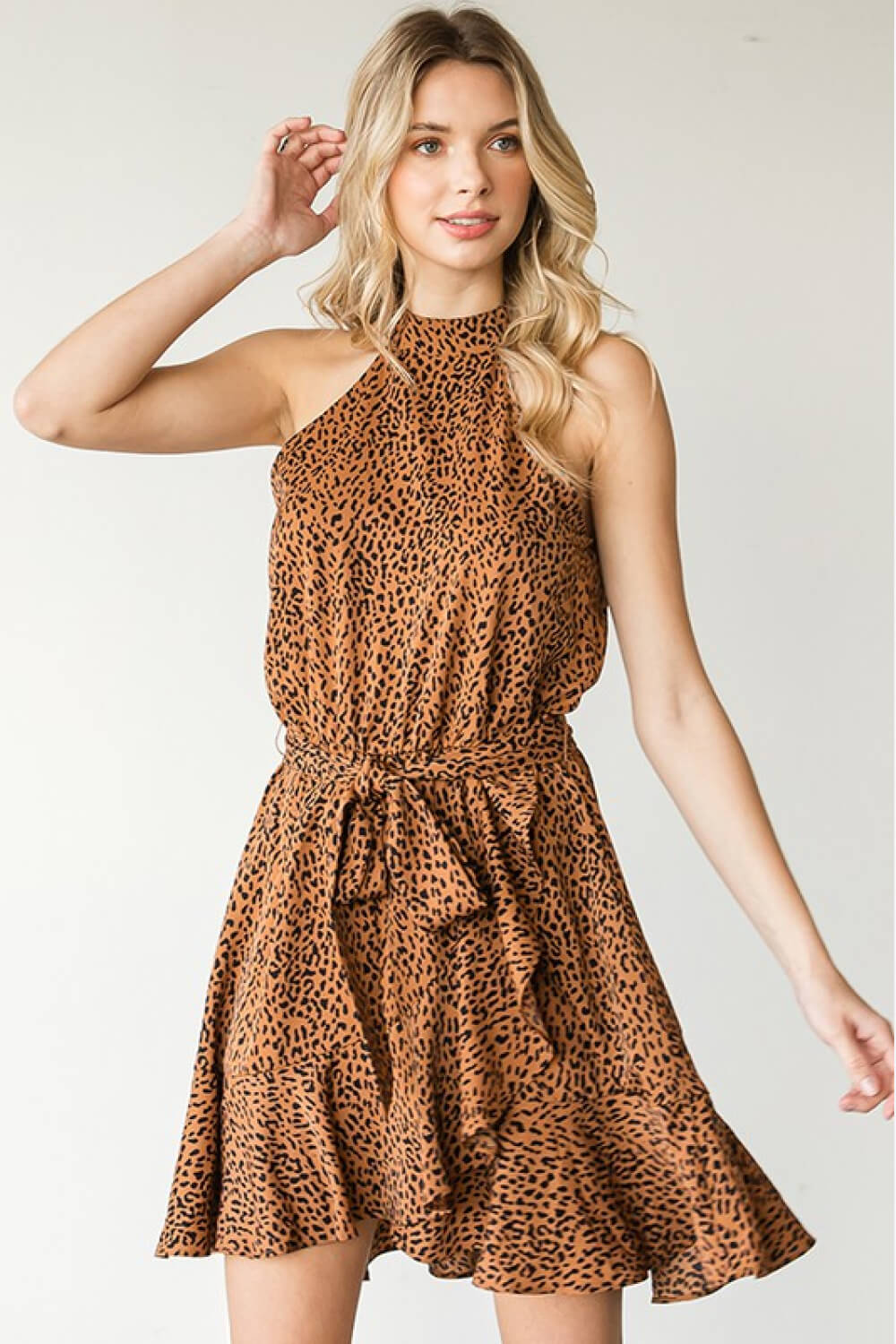 First Love Full Size Leopard Belted Sleeveless Dress - AllIn Computer