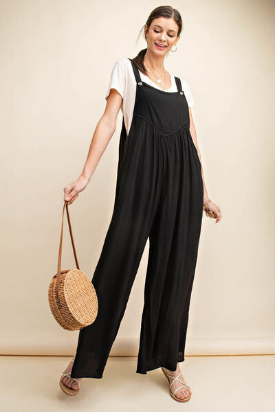 Kori America Full Size Sleeveless Ruched Wide Leg Overalls - AllIn Computer