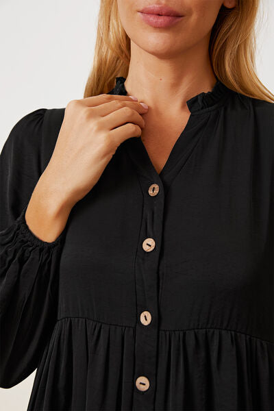 Ruffled Button Up Long Sleeve Tiered Shirt - AllIn Computer