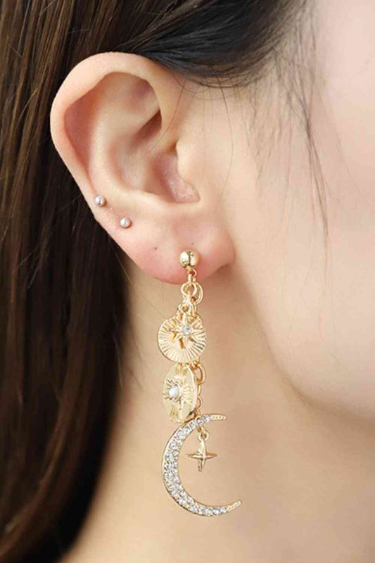 Rhinestone Moon Dangle Earrings - AllIn Computer