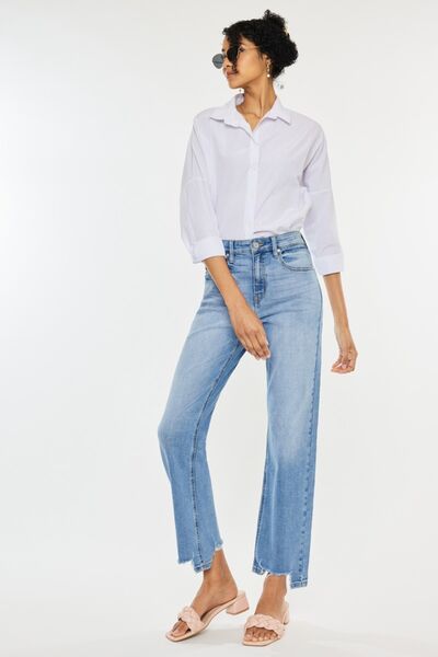 Kancan High Waist Raw Hem Straight Jeans - AllIn Computer