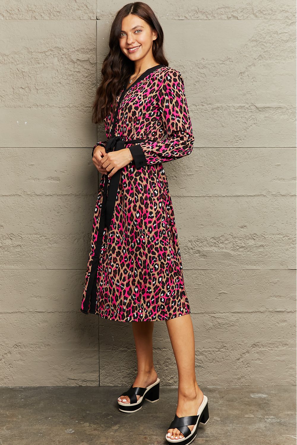 V-Neck Tie Waist Printed Midi Dress - AllIn Computer