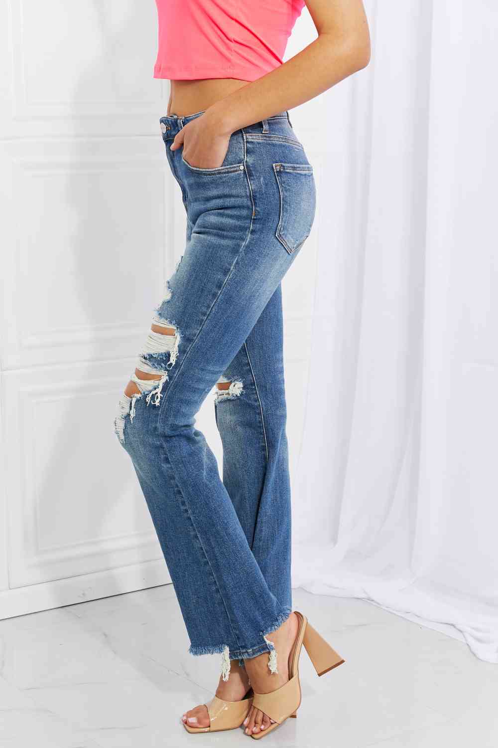 RISEN Full Size Hazel High Rise Distressed Flare Jeans - AllIn Computer