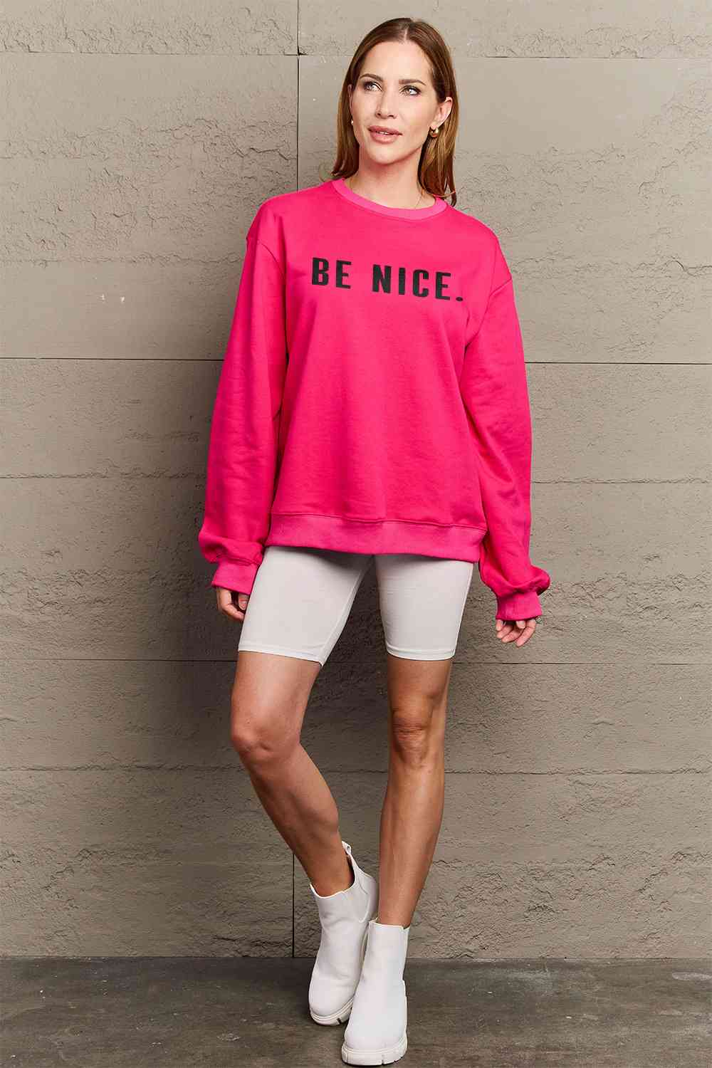 Simply Love Full Size BE NICE Graphic Sweatshirt - AllIn Computer