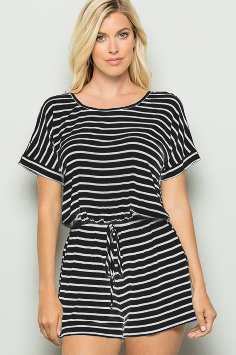 Heimish Full Size Striped Round Neck Short Sleeve Romper - AllIn Computer