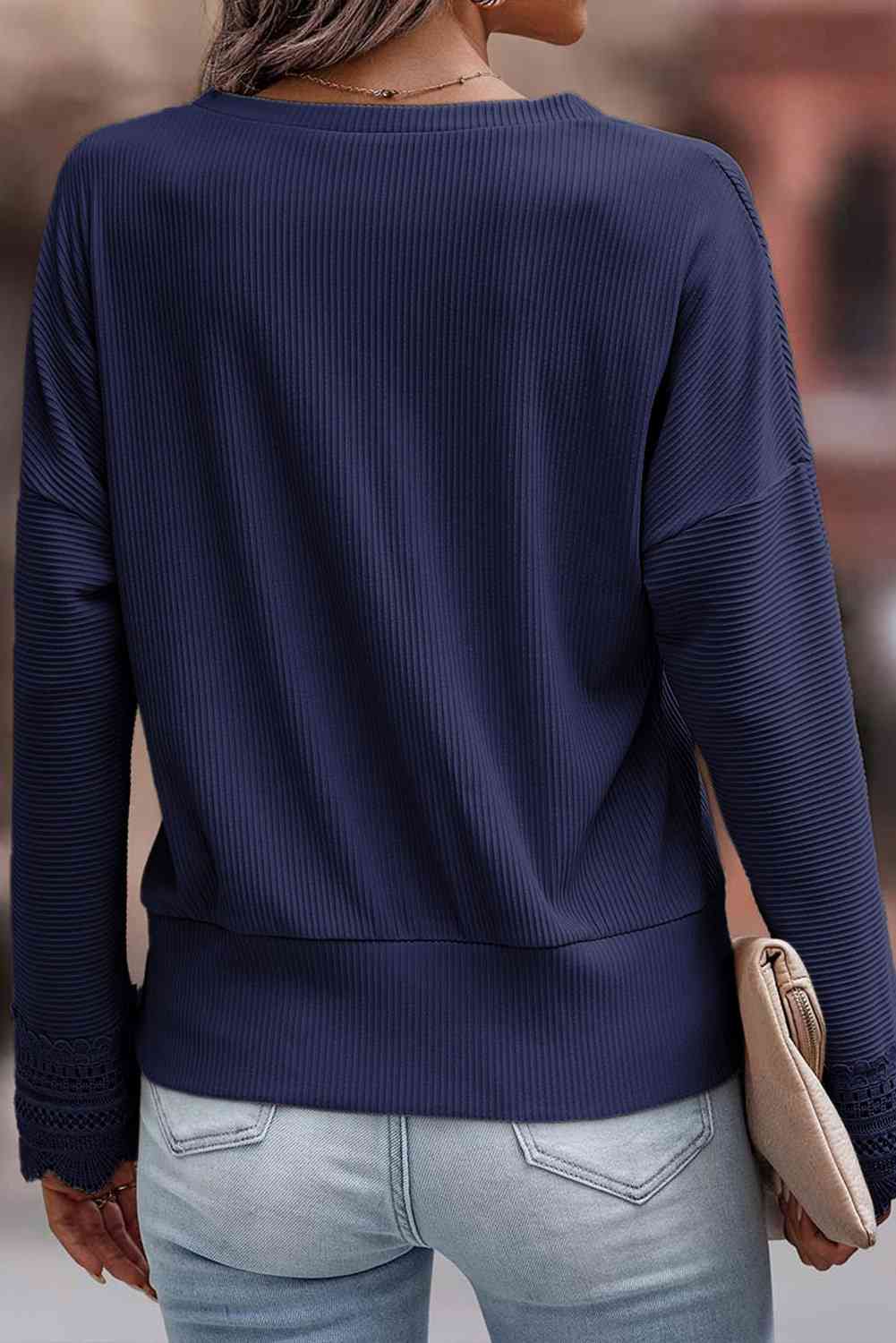 Spliced Lace V-Neck Ribbed Top - AllIn Computer