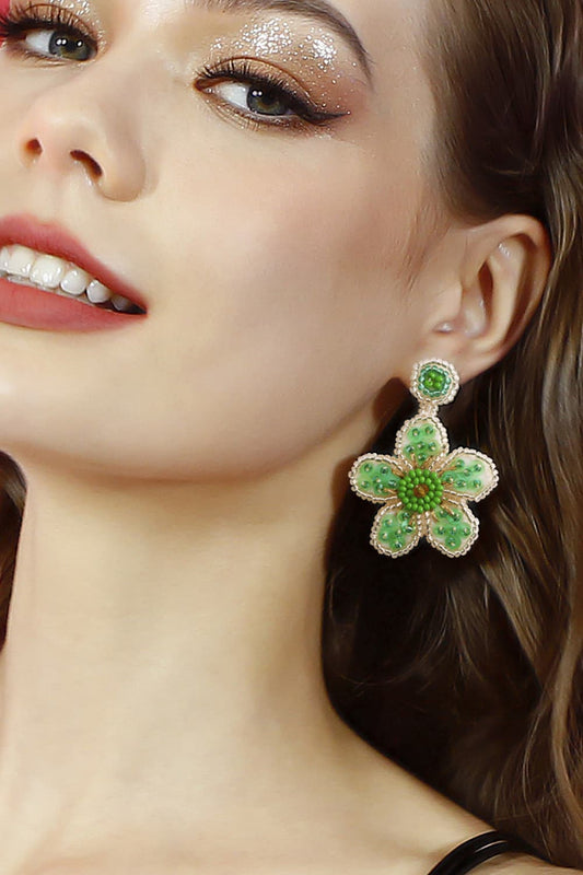 Flower Shape Beaded Dangle Earrings - AllIn Computer