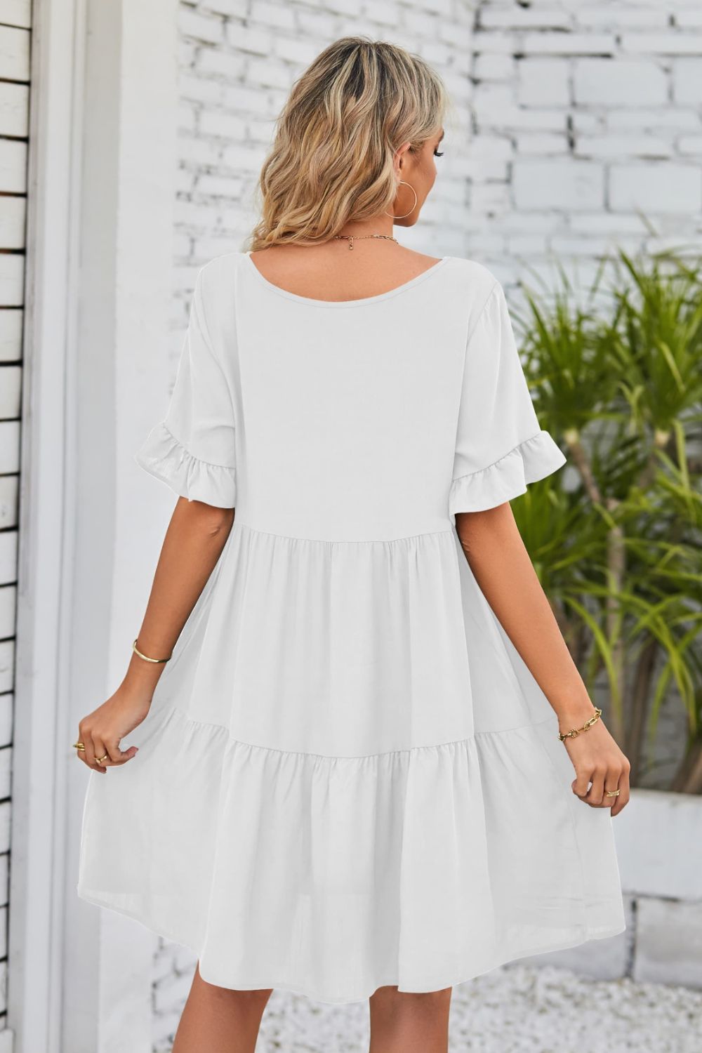 V-Neck Flounce Sleeve Tiered Dress - AllIn Computer