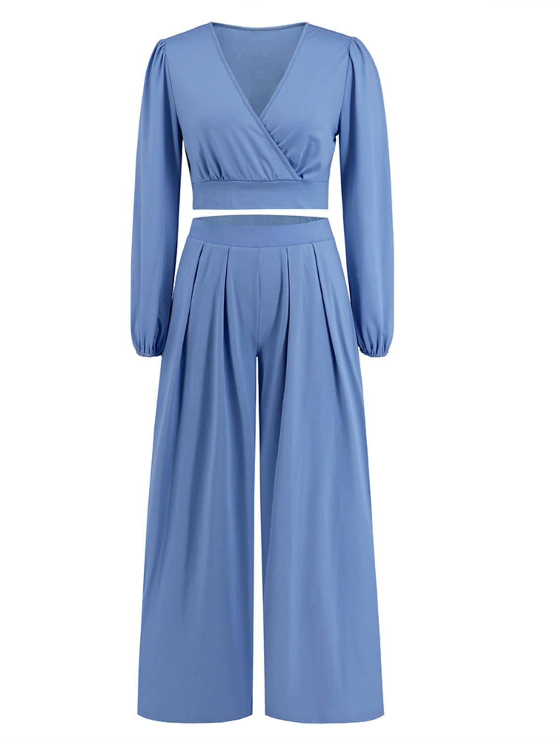 Surplice Top and Wide Leg Pants Set - AllIn Computer