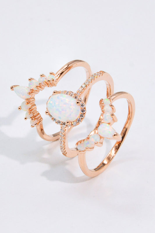 Opal and Zircon Three-Piece Ring Set - AllIn Computer