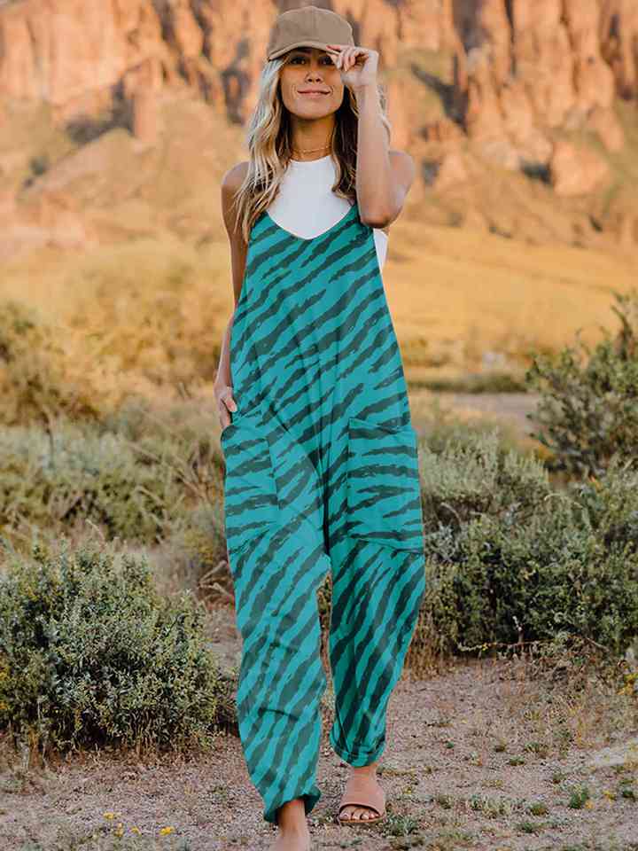 Full Size Printed V-Neck Sleeveless Jumpsuit - AllIn Computer