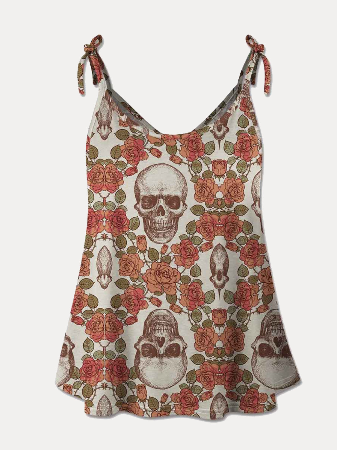 Skull Scoop Neck Tie Shoulder Cami - AllIn Computer