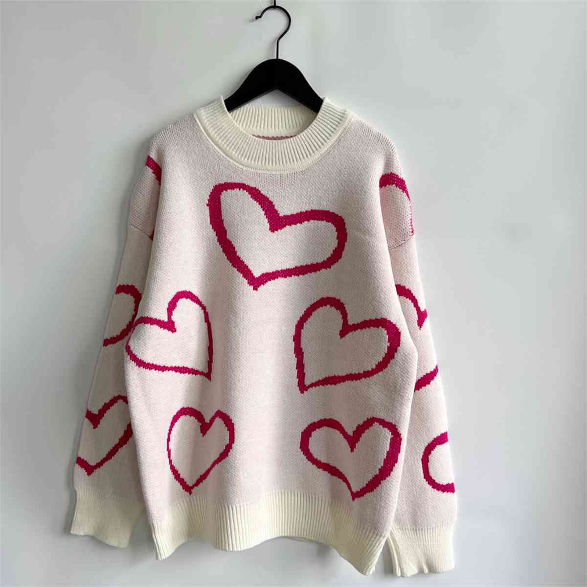 Heart Pattern Long Sleeve Sweater - AllIn Computer