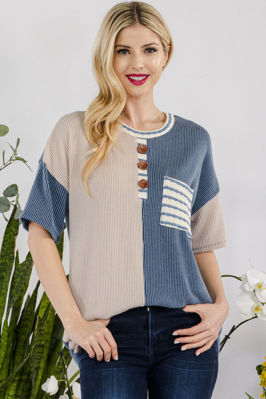 Celeste Full Size Rib Contrast Short Sleeve T-Shirt - AllIn Computer