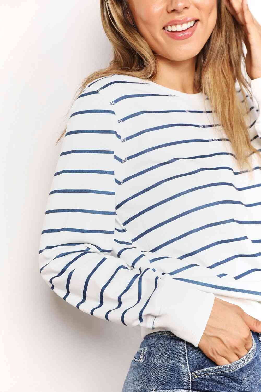 Double Take Striped Long Sleeve Round Neck Top - AllIn Computer
