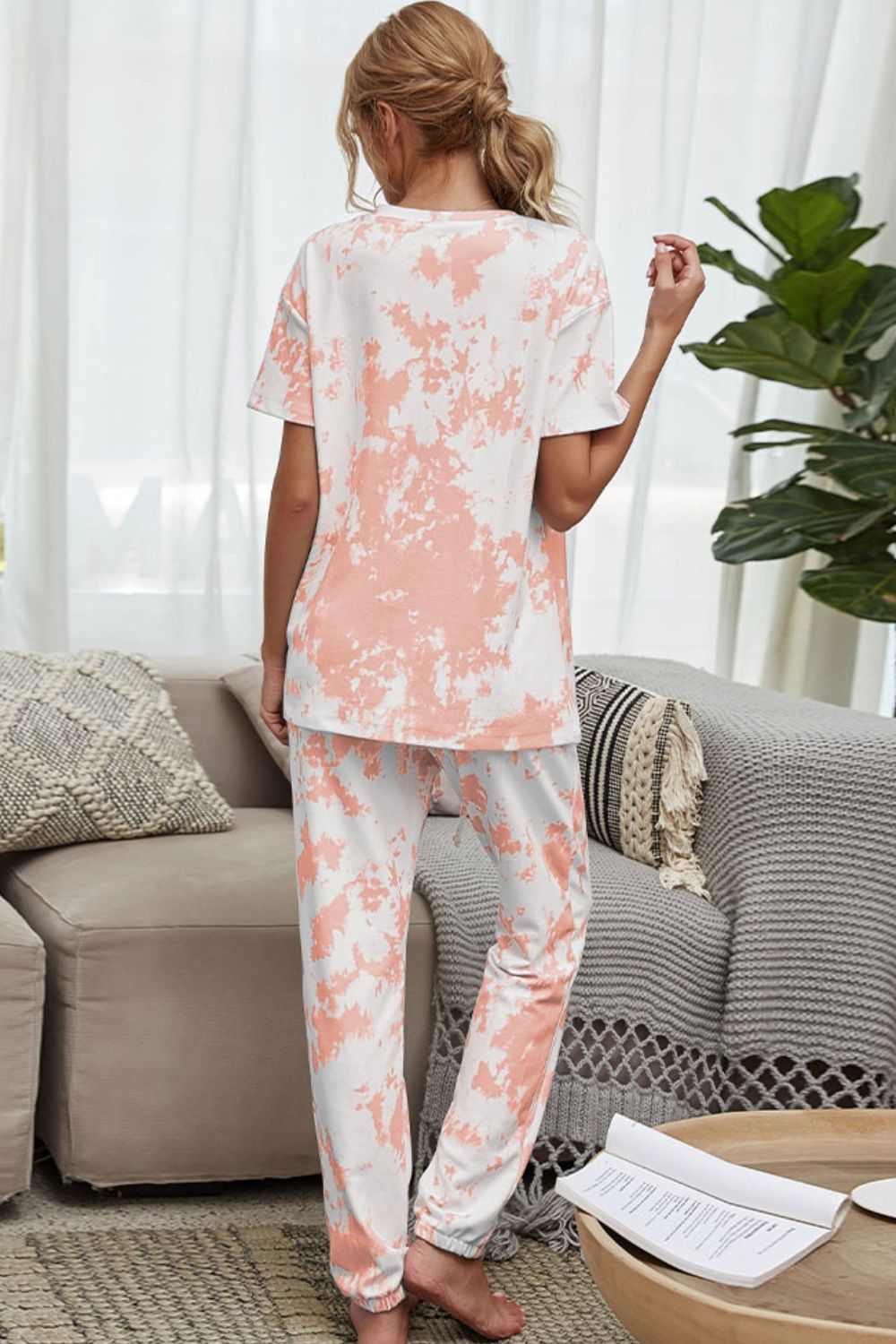 Tie-Dye Tee and Drawstring Waist Joggers Lounge Set - AllIn Computer