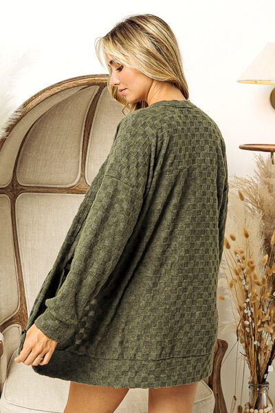 BiBi Checkered Long Sleeve Open Front Cardigan - AllIn Computer