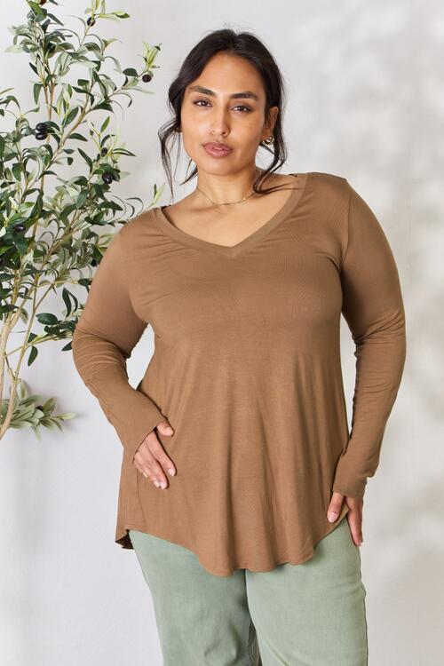 Zenana Full Size Long Sleeve V-Neck Top - AllIn Computer