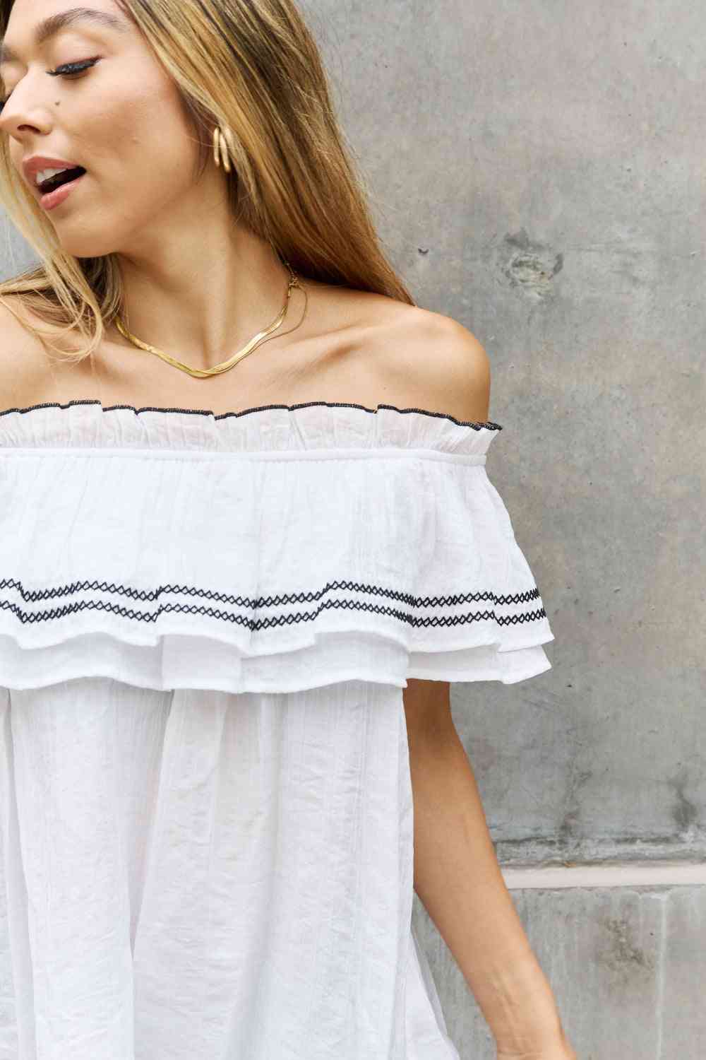 ODDI Full Size Off The Shoulder Ruffle Blouse - AllIn Computer