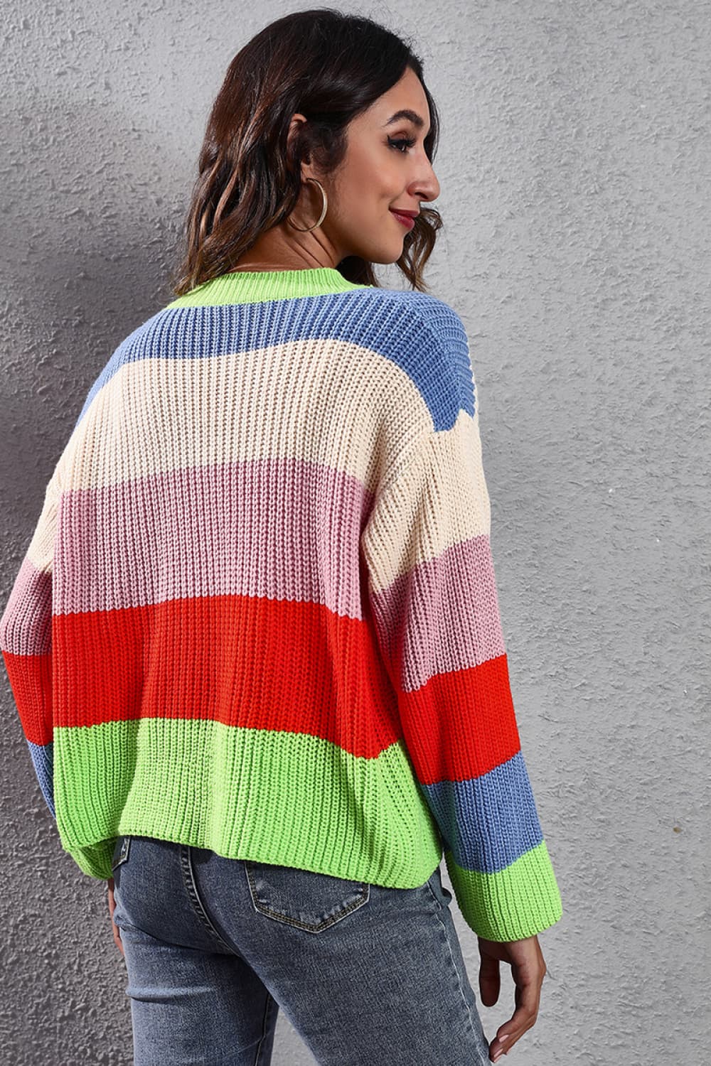 Color Block Button-Down Dropped Shoulder Cardigan - AllIn Computer